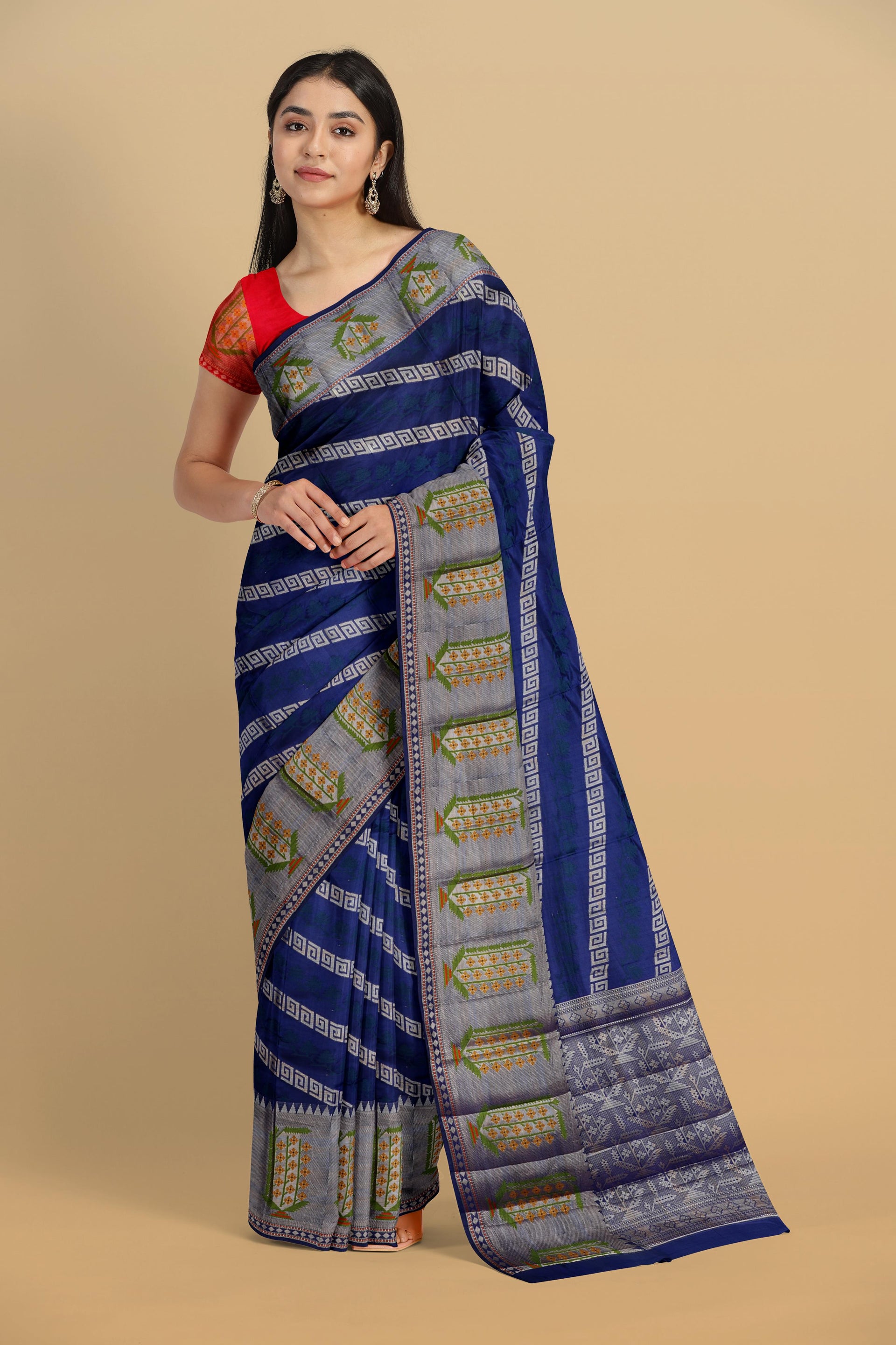 NAVY BLUE and GOLD JAAL CHINIYA SILK Saree with BANARASI