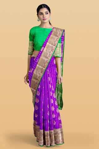 PURPLE and DARK GREEN FLORAL BUTTIS SILK Saree with BANARASI FANCY