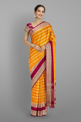 MUSTARD and PURPLE JAAL WARM SILK Saree with BANARASI FANCY