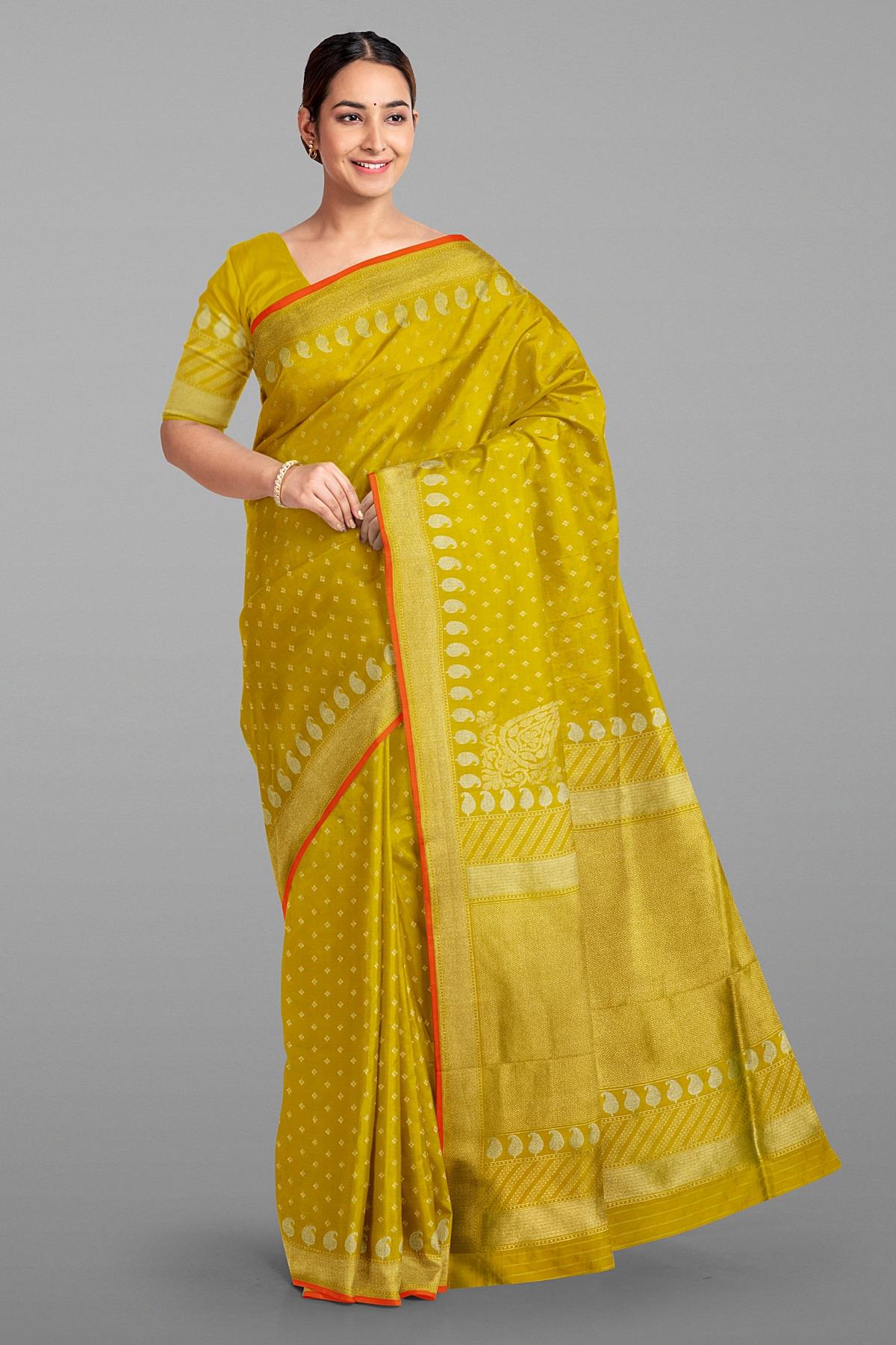 LIME GREEN and GOLD BUTTIS SILK Saree with BANARASI