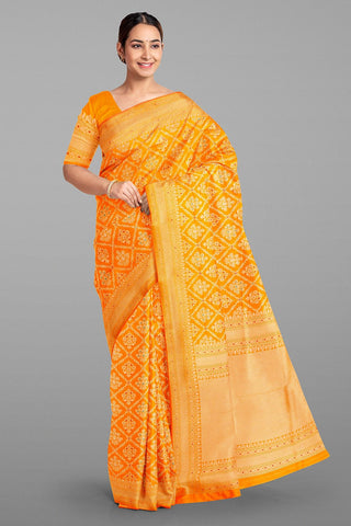 MUSTARD and GOLD FLORAL BUTTIS SILK Saree with BANARASI