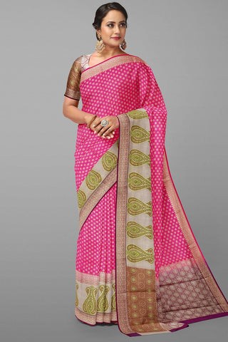 LIGHT PINK and VIOLET BUTTIS SILK Saree with FANCY