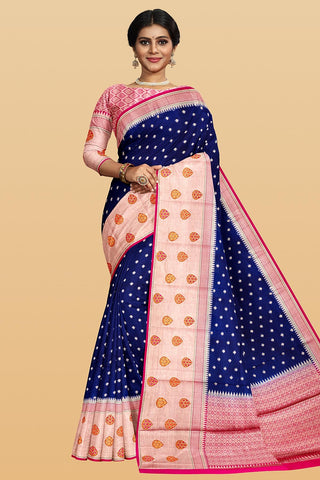 NAVY BLUE and MAGENTA BUTTIS SILK Saree with FANCY