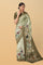 MULTI and OLIVE GREEN CHECKS & FLORALS TUSSAR SILK Saree with FANCY