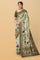 MULTI and OLIVE GREEN CHECKS & FLORALS TUSSAR SILK Saree with FANCY