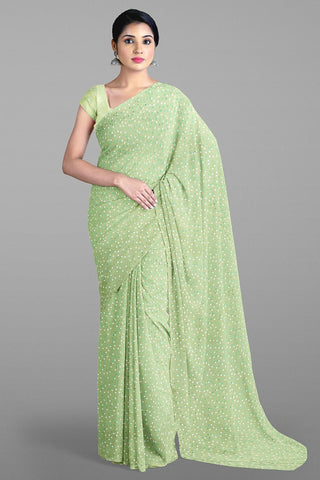 LIGHT GREEN and WHITE DIGITAL PRINT GEORGETTE Saree with FANCY