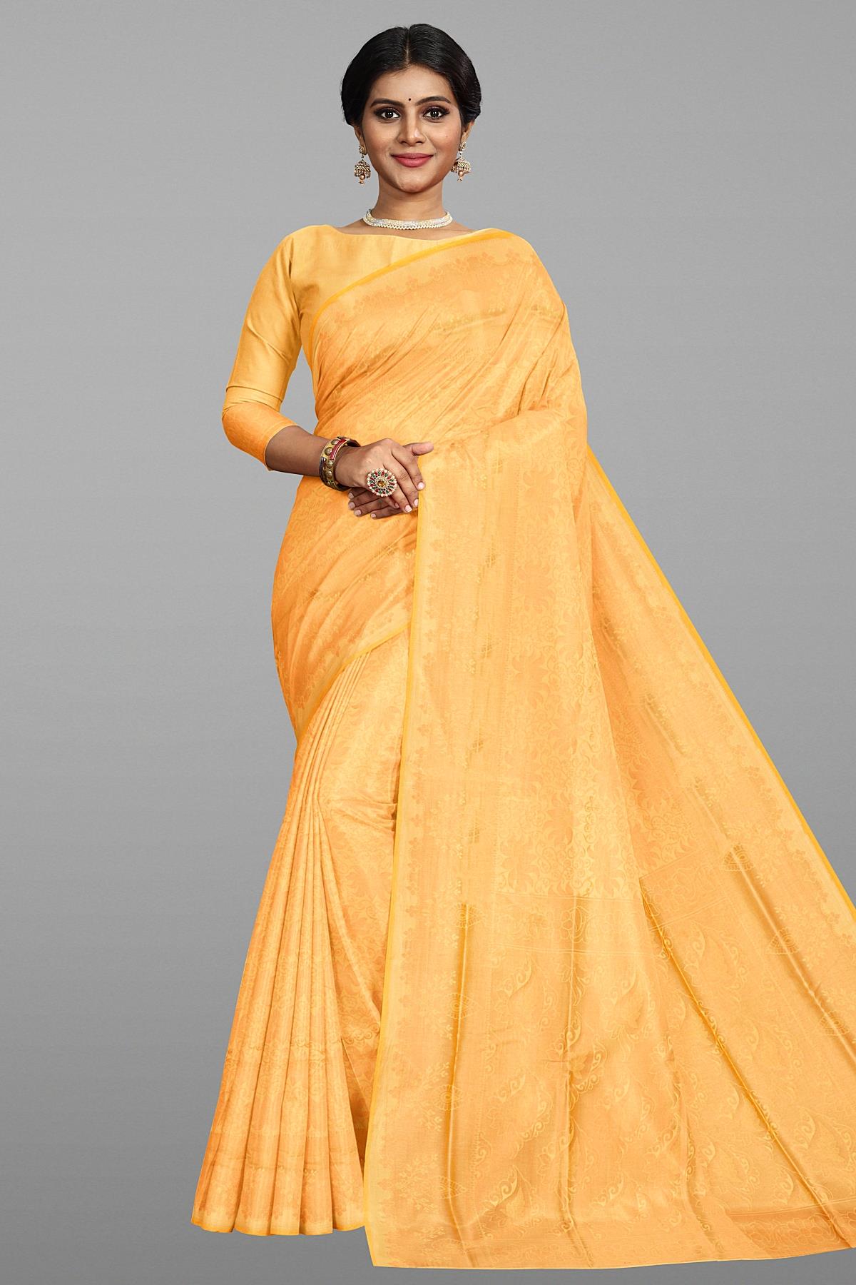BIEGE and GOLD BUTTIS SILK BLEND Saree with SEMI PATTU