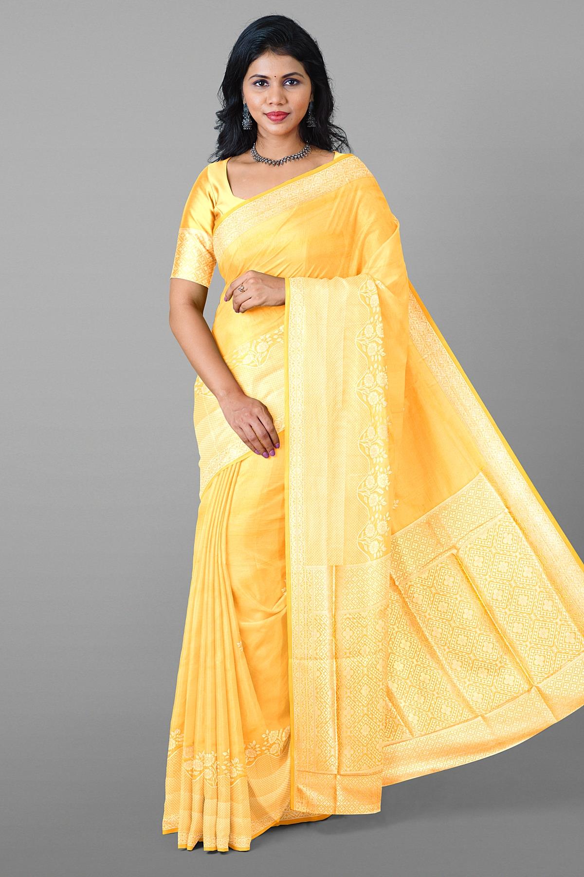 BIEGE and GOLD BUTTIS SILK BLEND Saree with SEMI PATTU