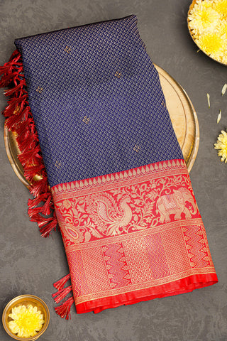 NAVY BLUE and DARK PINK BROCADE SILK Saree with BANARASI FANCY