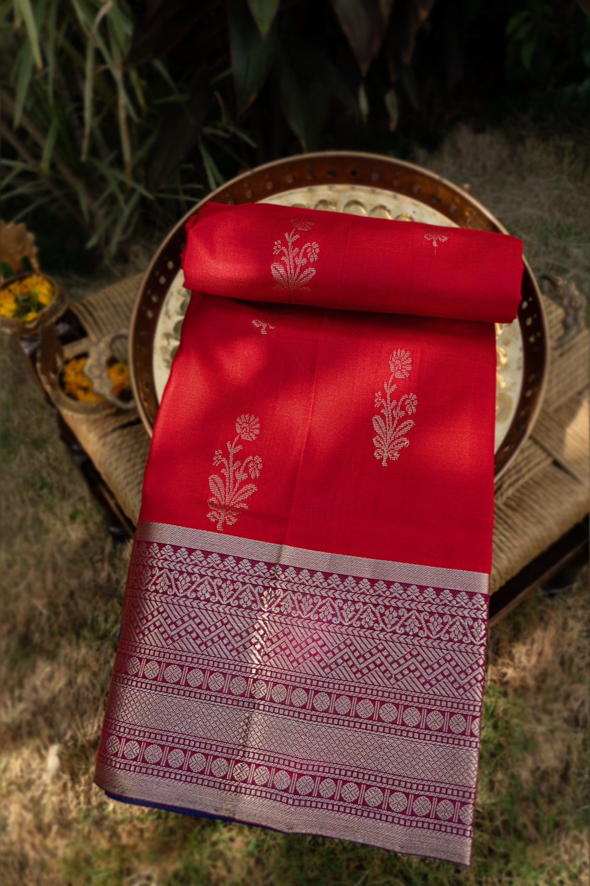 Kuppadam Silk Buttis Red Saree