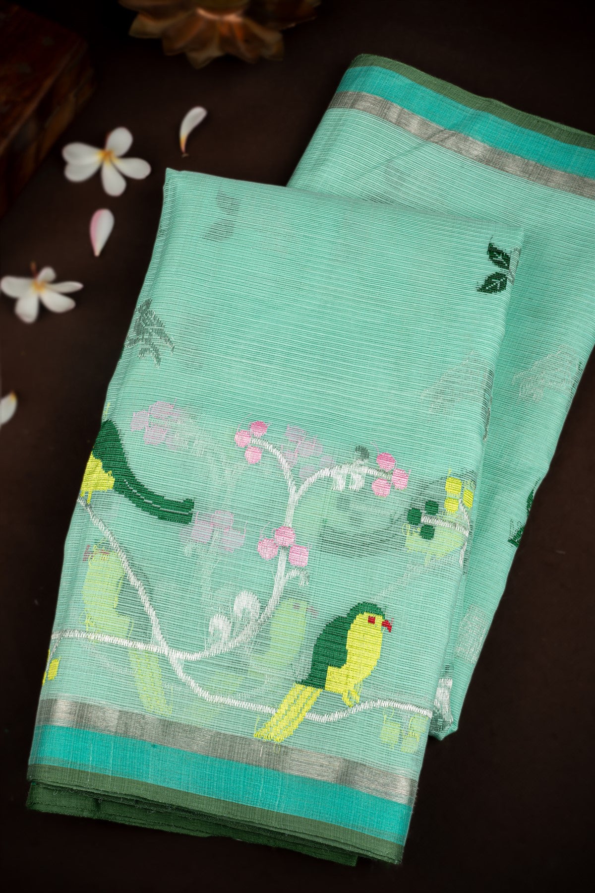 Pure Zari Kota  Sea Green Saree