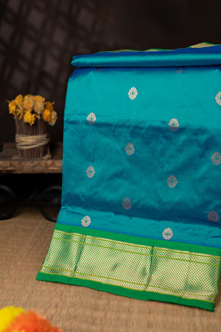 Paithani Silk Buttis Peacock Blue Saree