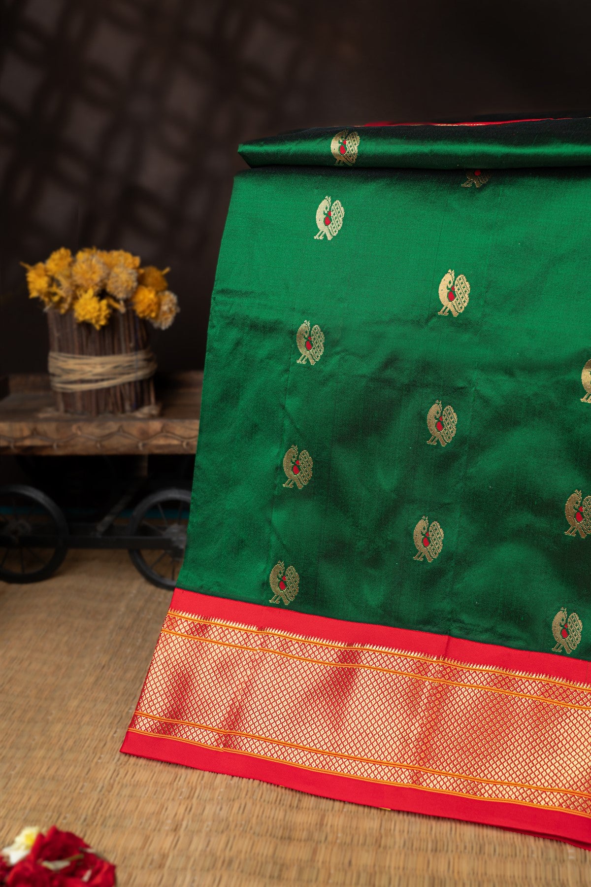 Paithani Silk Buttis Green Saree