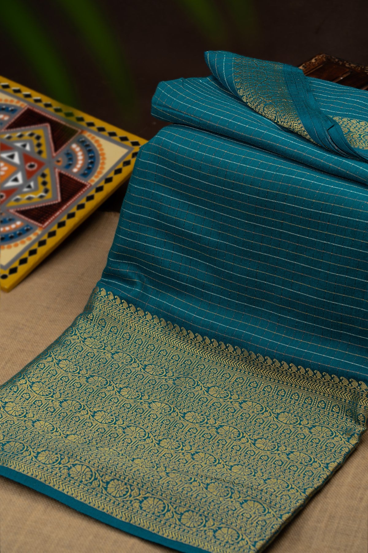 Banarasi Fancy Matka Silk Lines Blue Saree