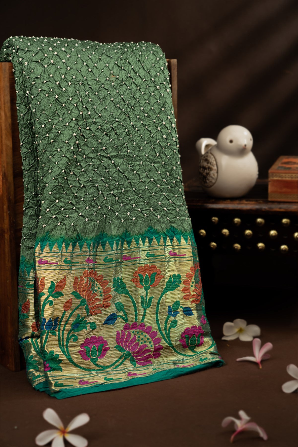 Banarasi Silk Buttis Green Saree