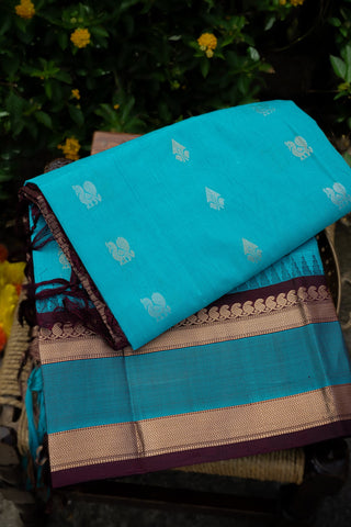 Kuppadam Silk Sea Blue Saree