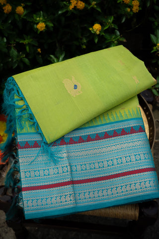 Kuppadam Silk Parrot Green Saree