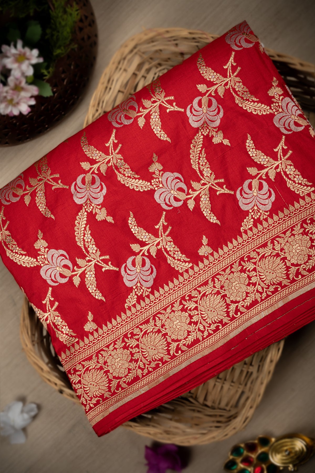 Banarasi Silk Floral Maroon Saree