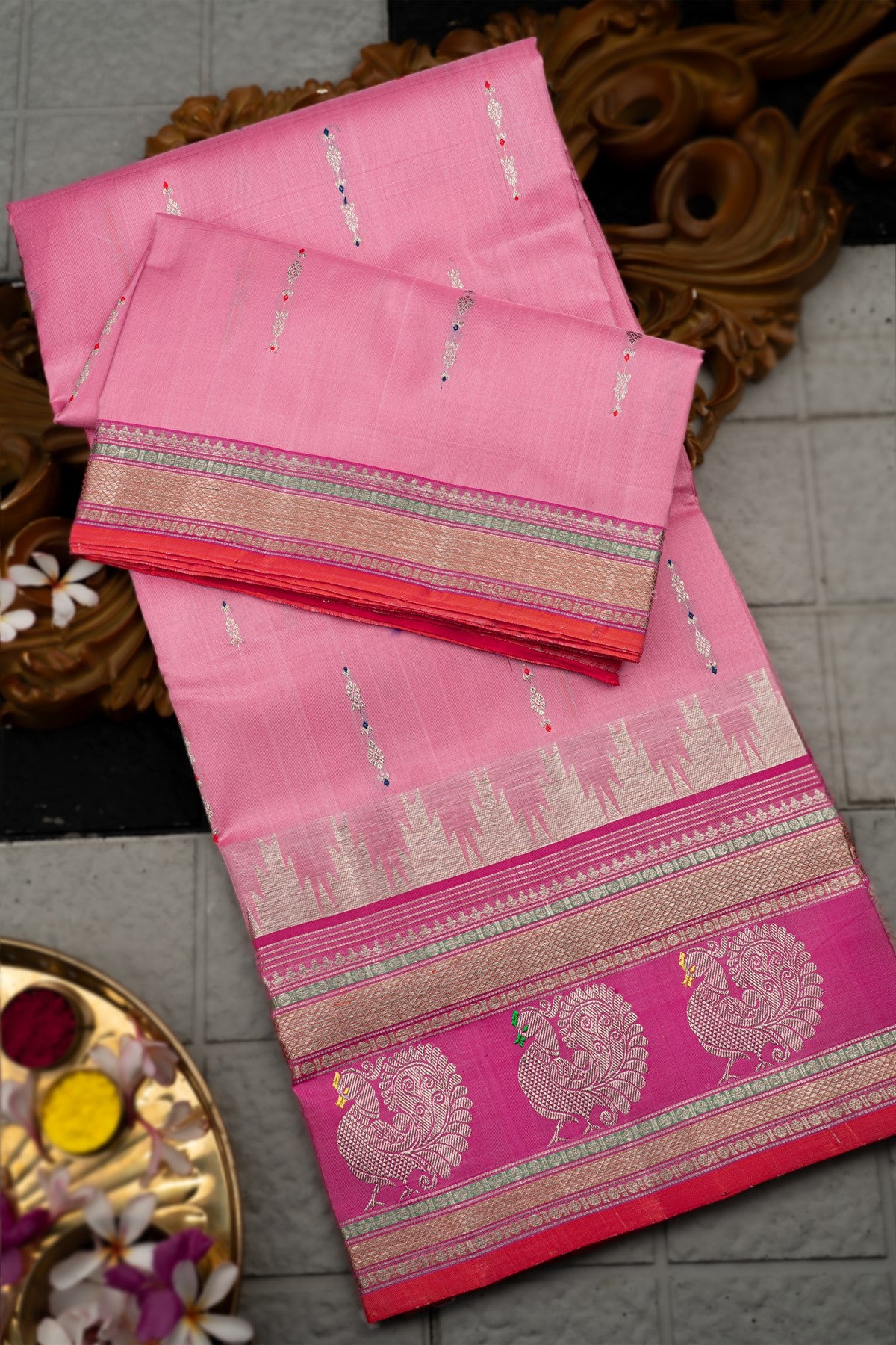 Uppada Silk Motifs Baby Pink Saree