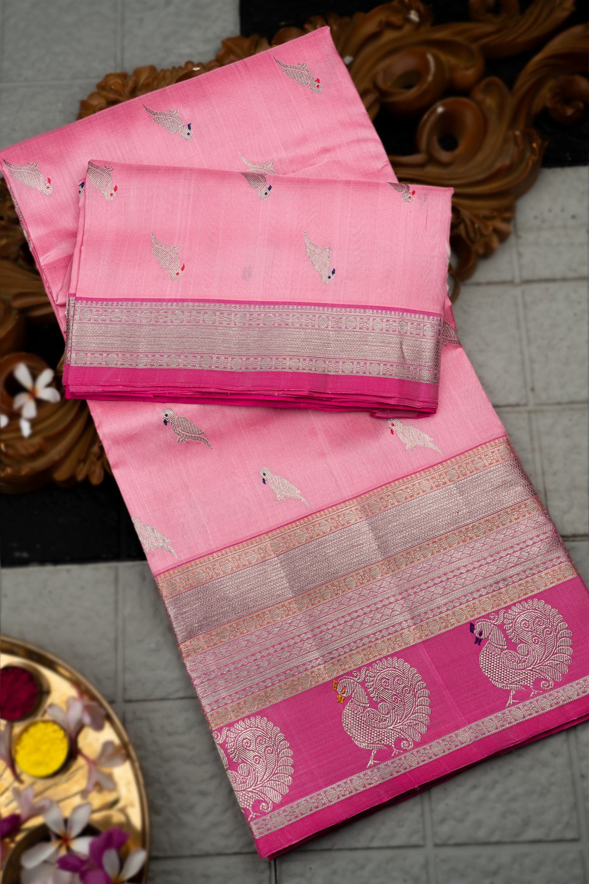 Uppada Silk Motifs Light Pink Saree