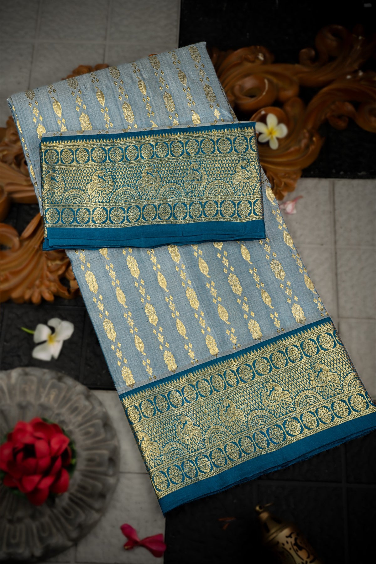 Venkatagiri Silk Light Blue Saree