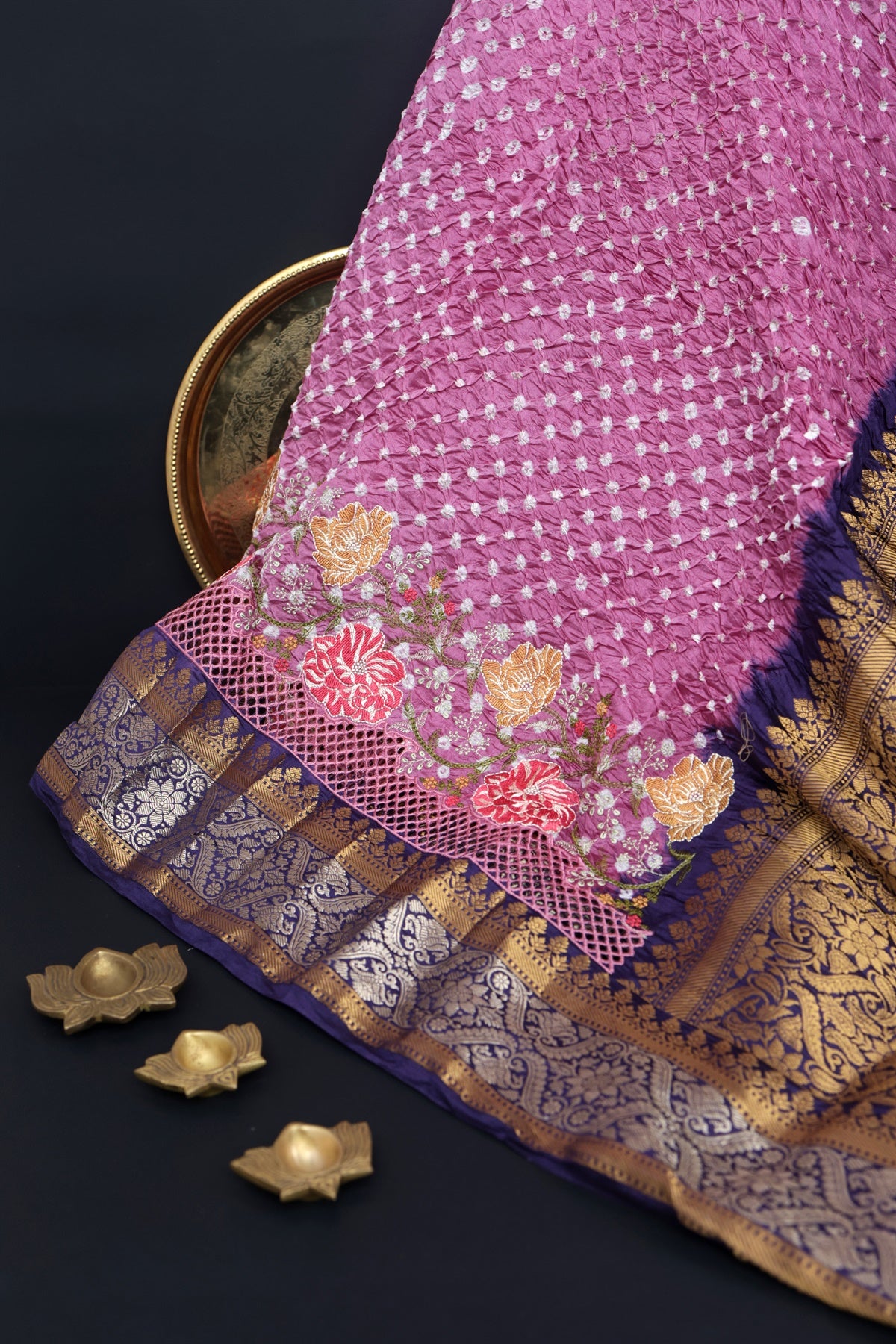 Bandhani Silk Pink Saree