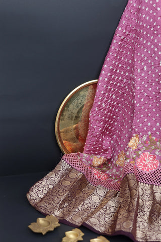 Bandhani Silk Rose Onion Pink Saree