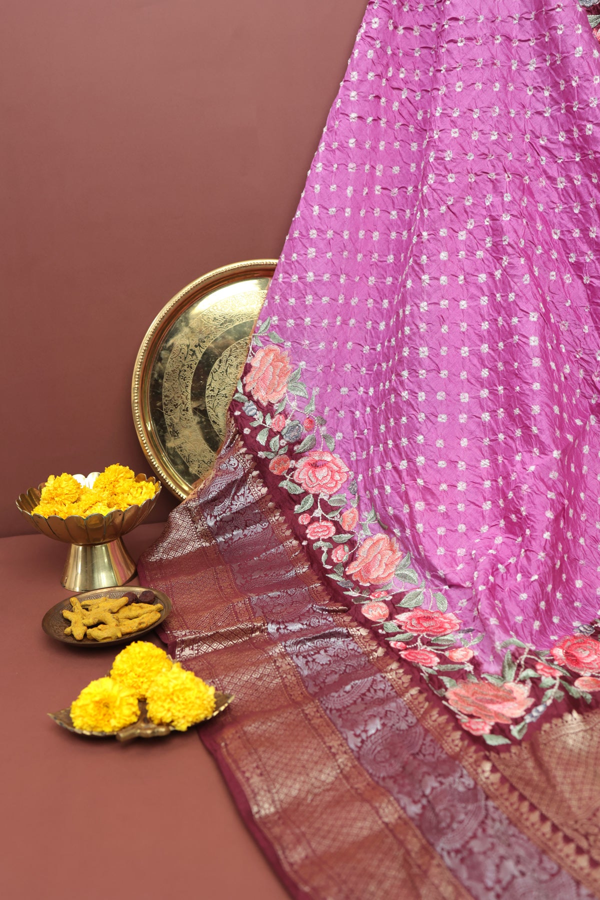 Bandhani Silk Pink Saree