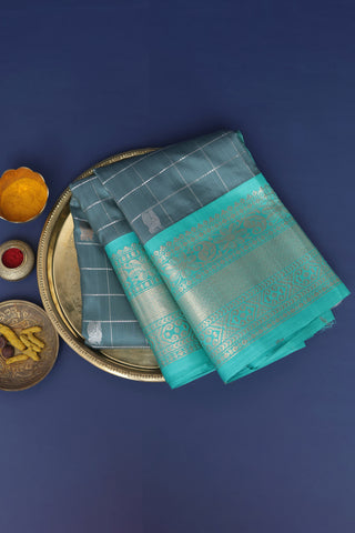 Kancheepuram Silk Teal Grey Saree