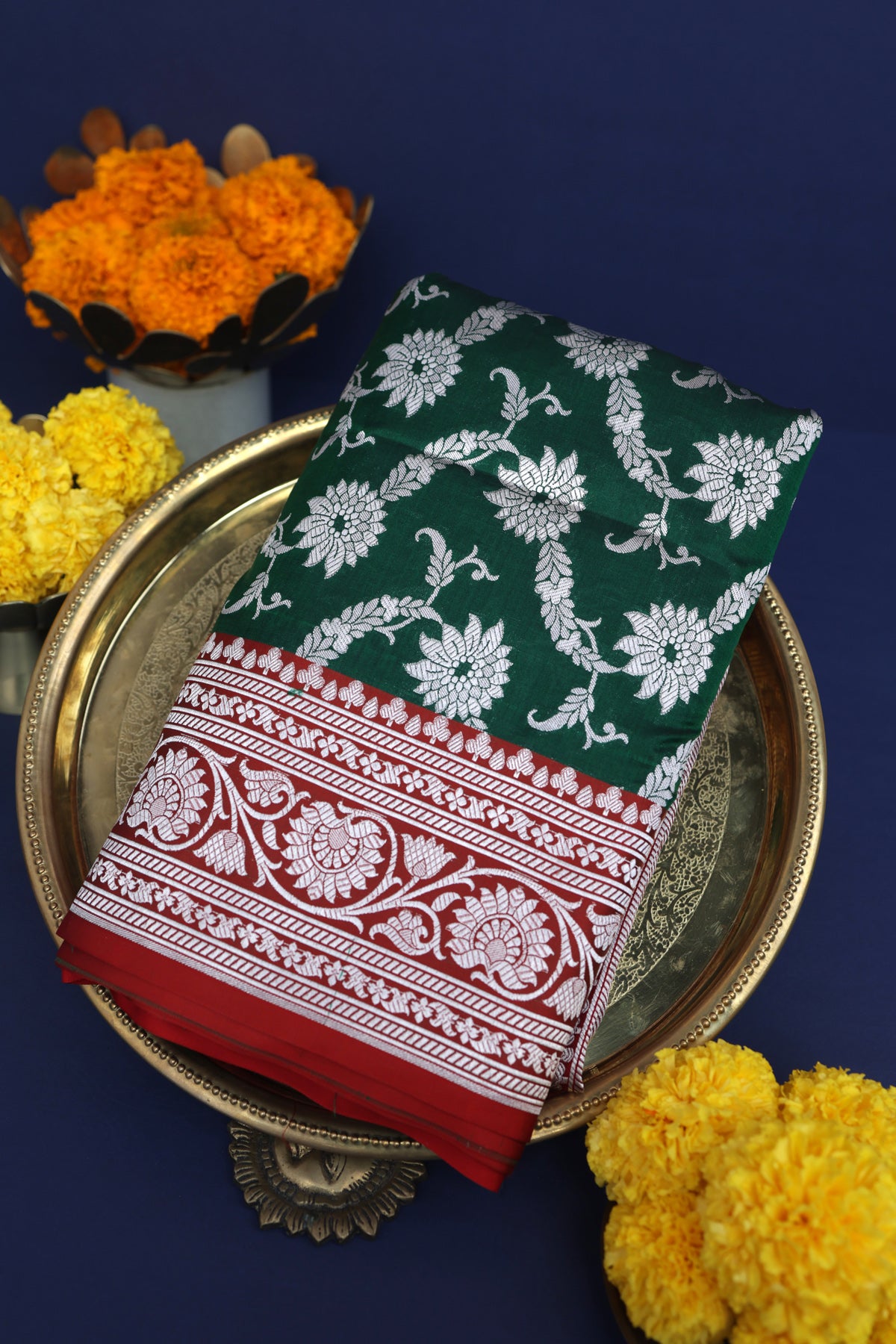 Banarasi Silk Bottle Green Saree