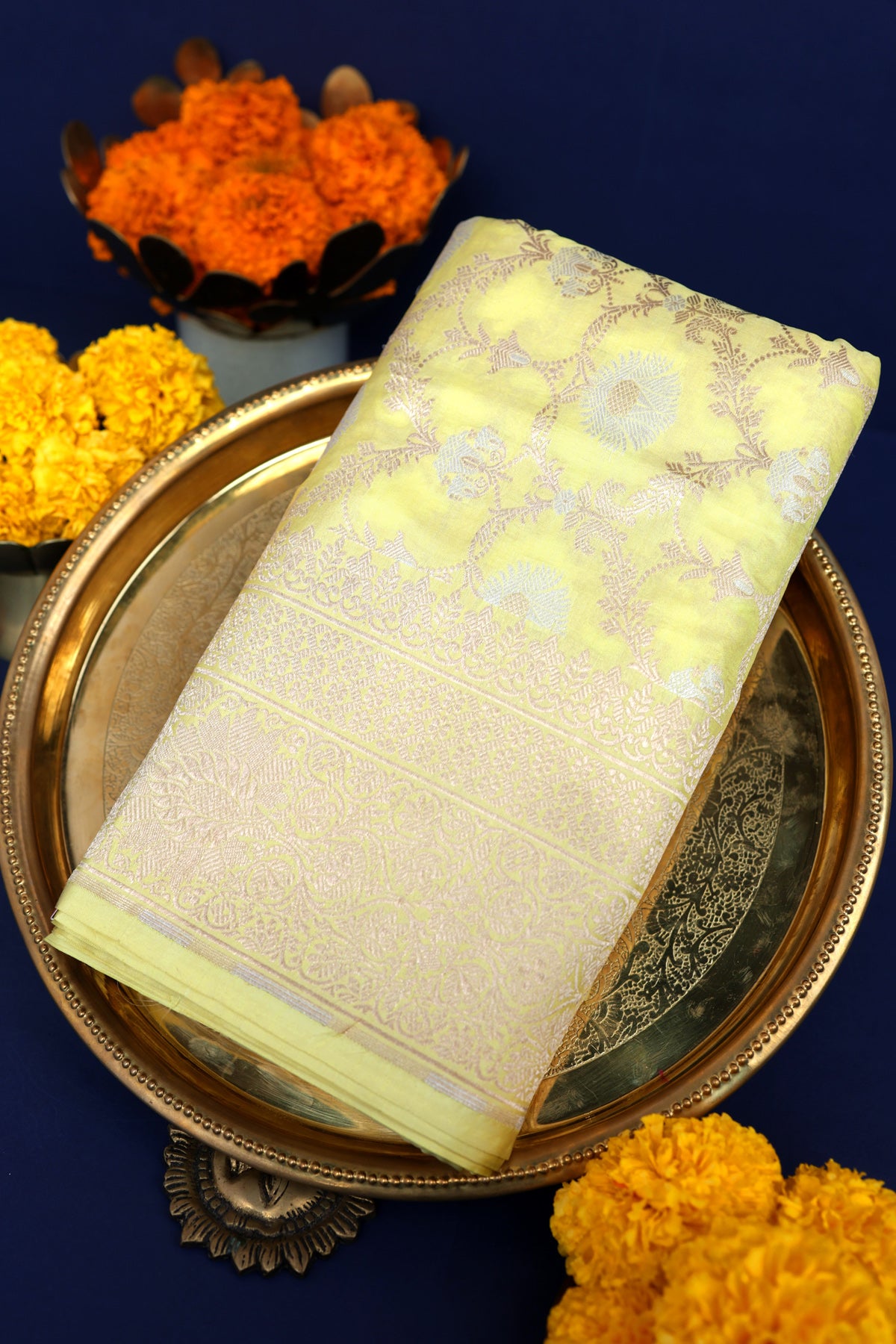 Banarasi Silk Lime Yellow Saree