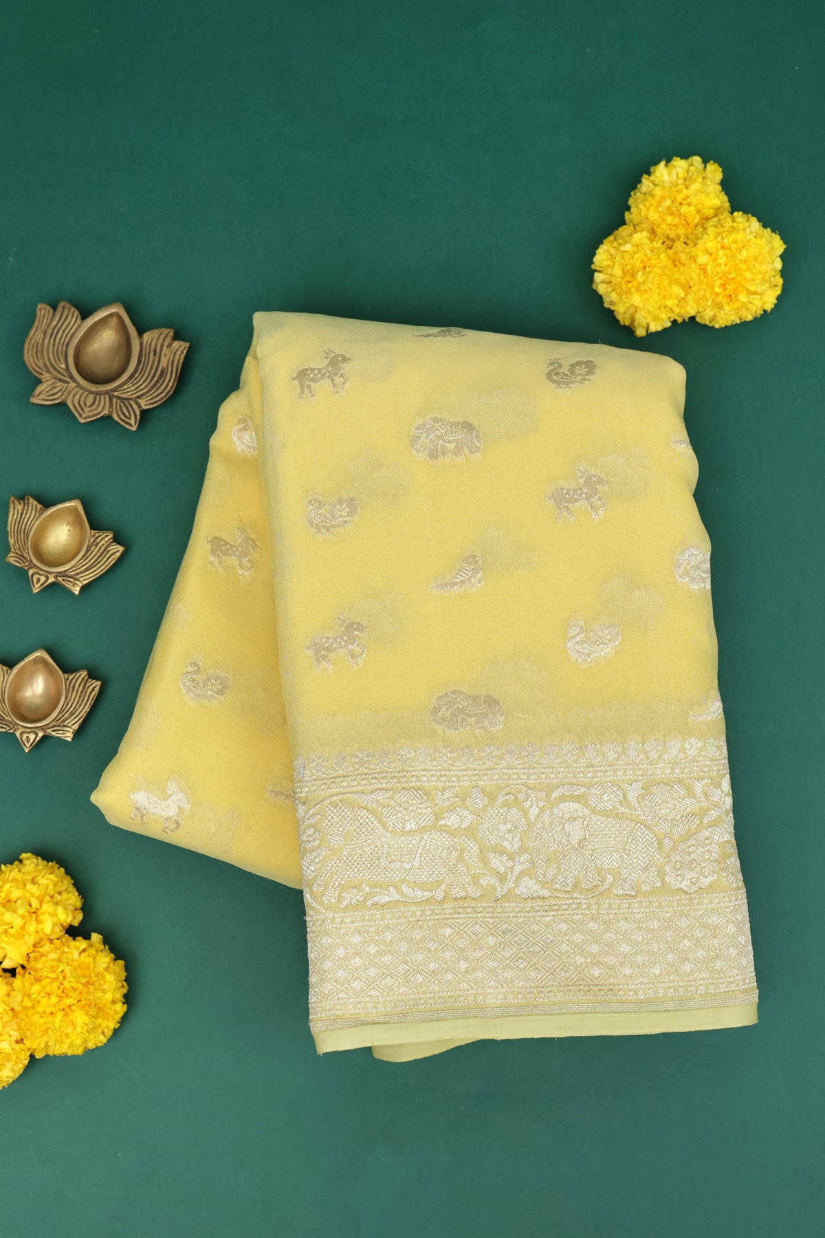 Banarasi Georgette Yellow Saree