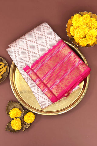 Kanchi Ikkat Silk Cream Saree