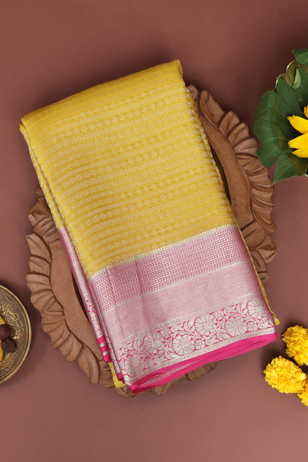 Mysore Crepe Yellow Saree