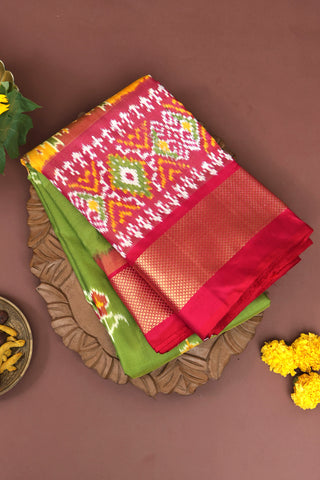 Ikkat Silk Parrot Green Saree