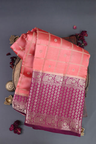 Matka Silk Peach Saree