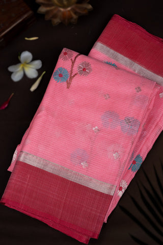 Zari Kota Cotton Floral Buttis Light Pink Saree