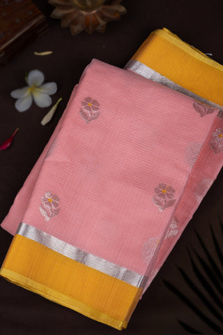 Zari Kota Cotton Floral Buttis Peach Saree