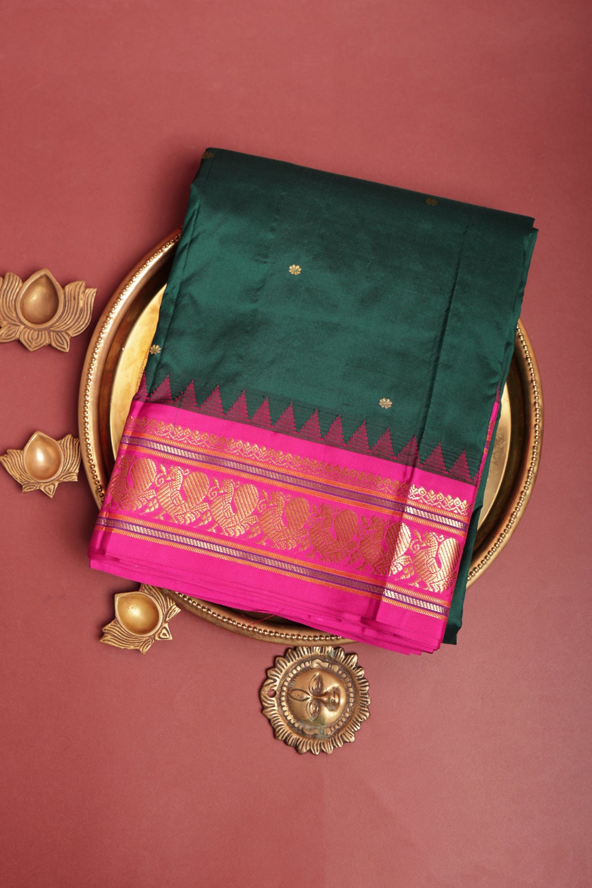 Narayanpet Silk Dark Green Saree