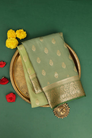 Mysore Crepe Pista Green Saree