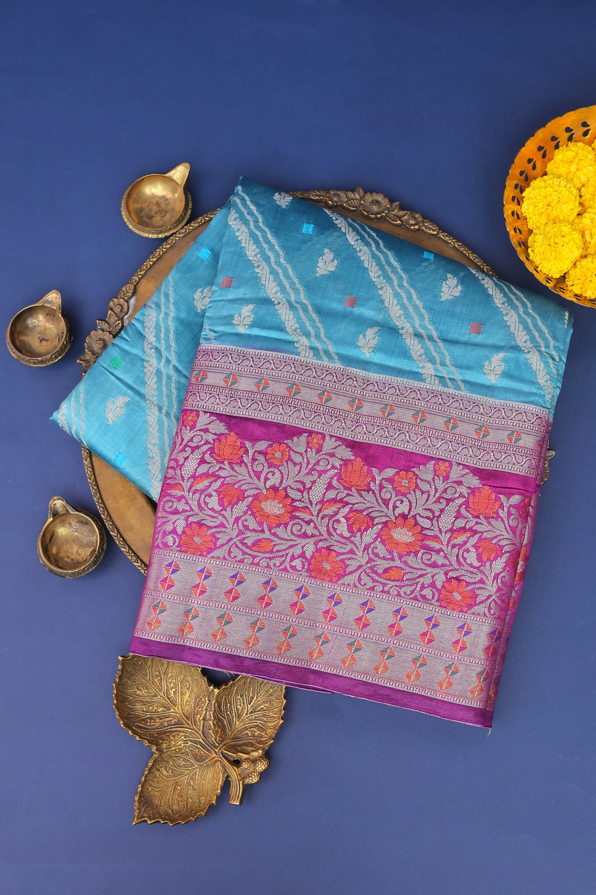 Chiniya Silk Light Blue Saree