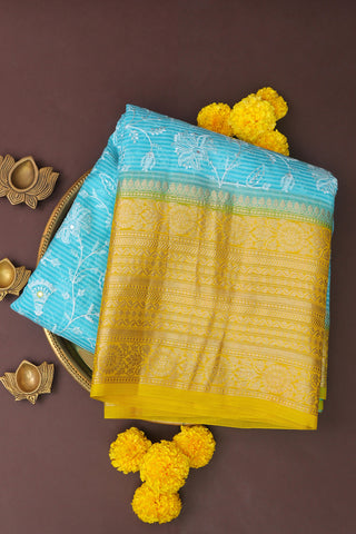 Designer Kora Sea Blue Saree