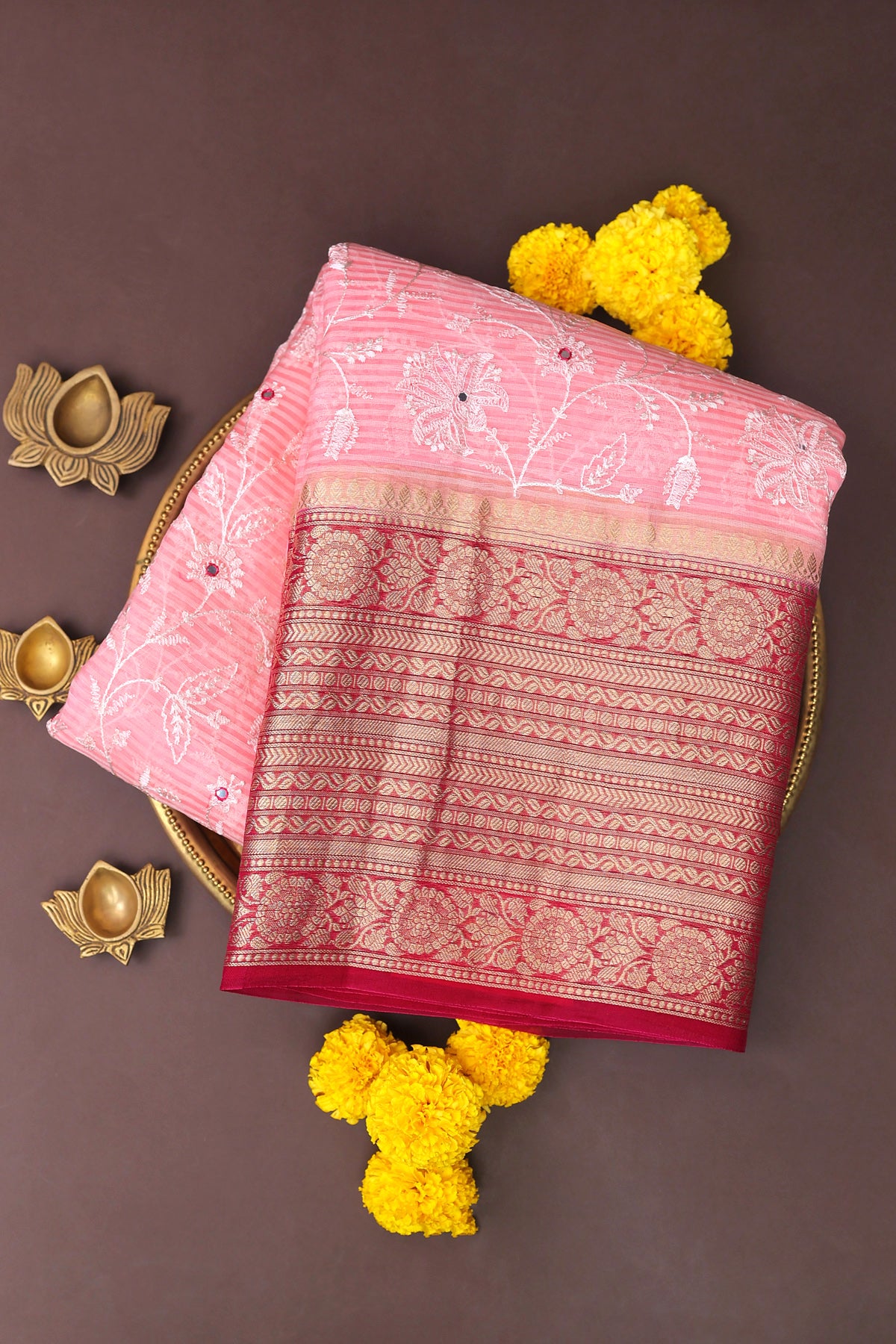 Designer Kora Baby Pink Saree