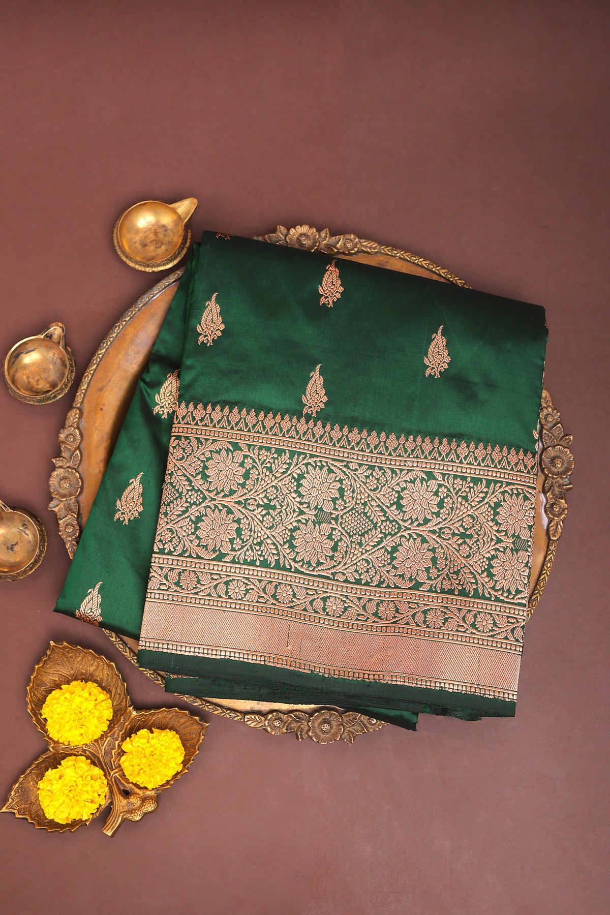 Banarasi Silk Dark Green Saree