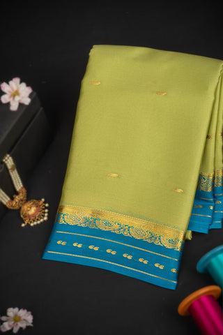 Mysore Crepe Buttis Olive Green Saree