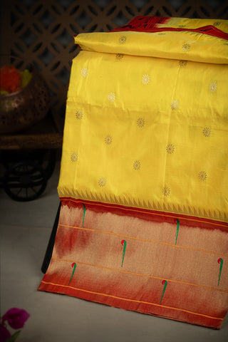 Paithani Silk Floral Buttis Yellow Saree