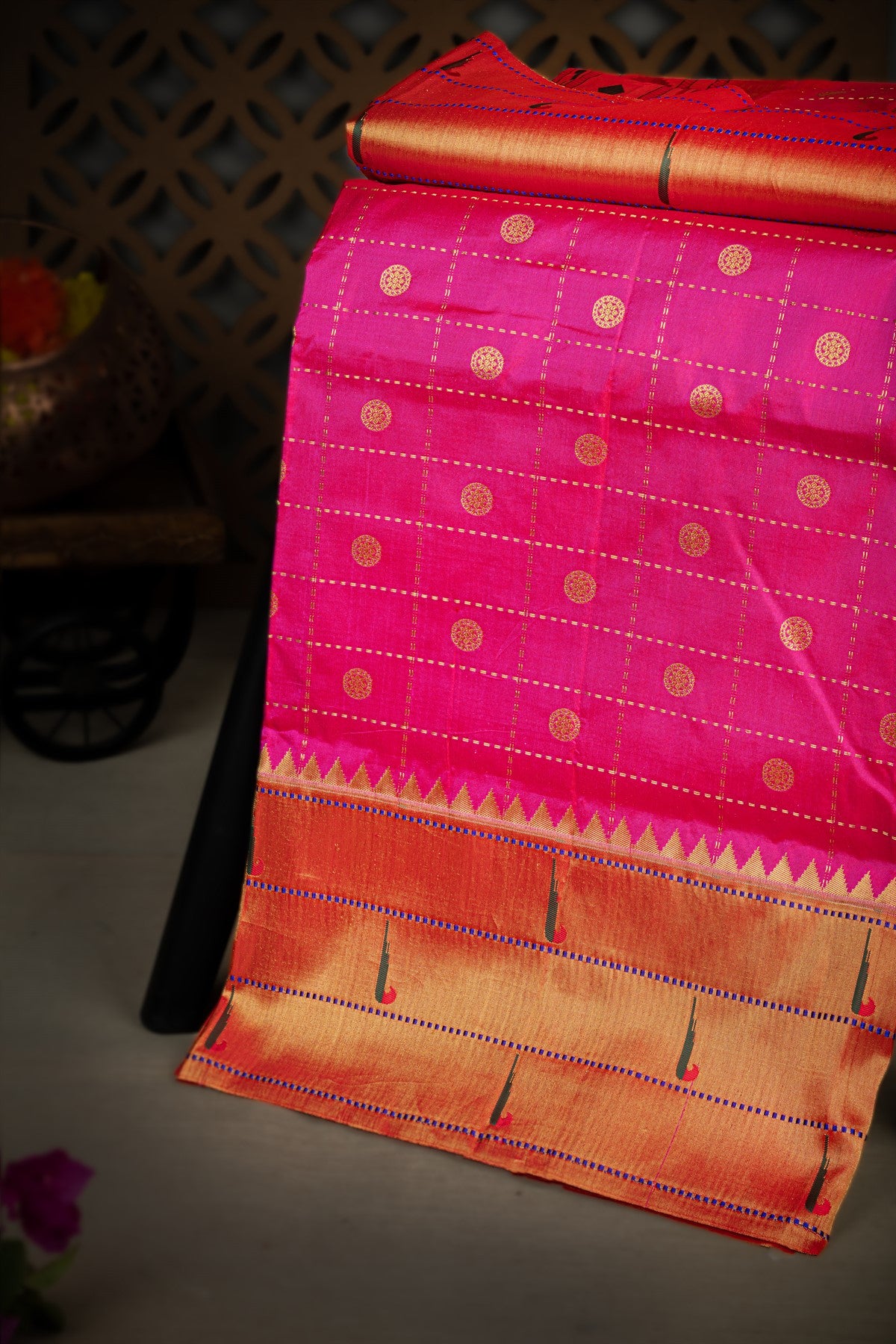 Paithani Silk Checks And Buttis Pink Saree