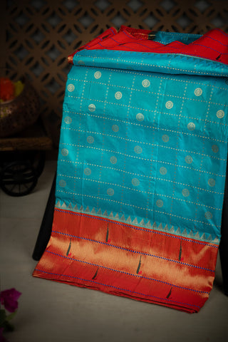 Paithani Silk Checks And Buttis Blue Saree