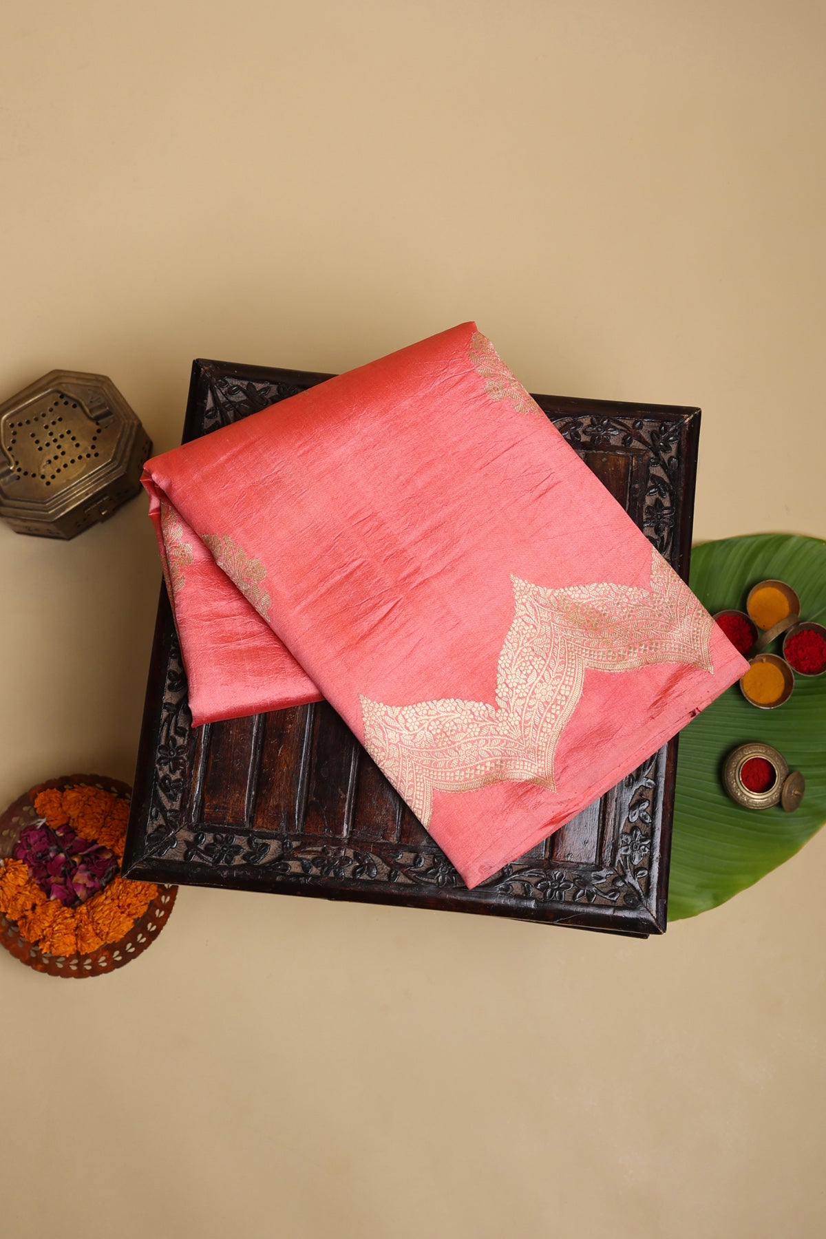 Matka Silk Peach Saree