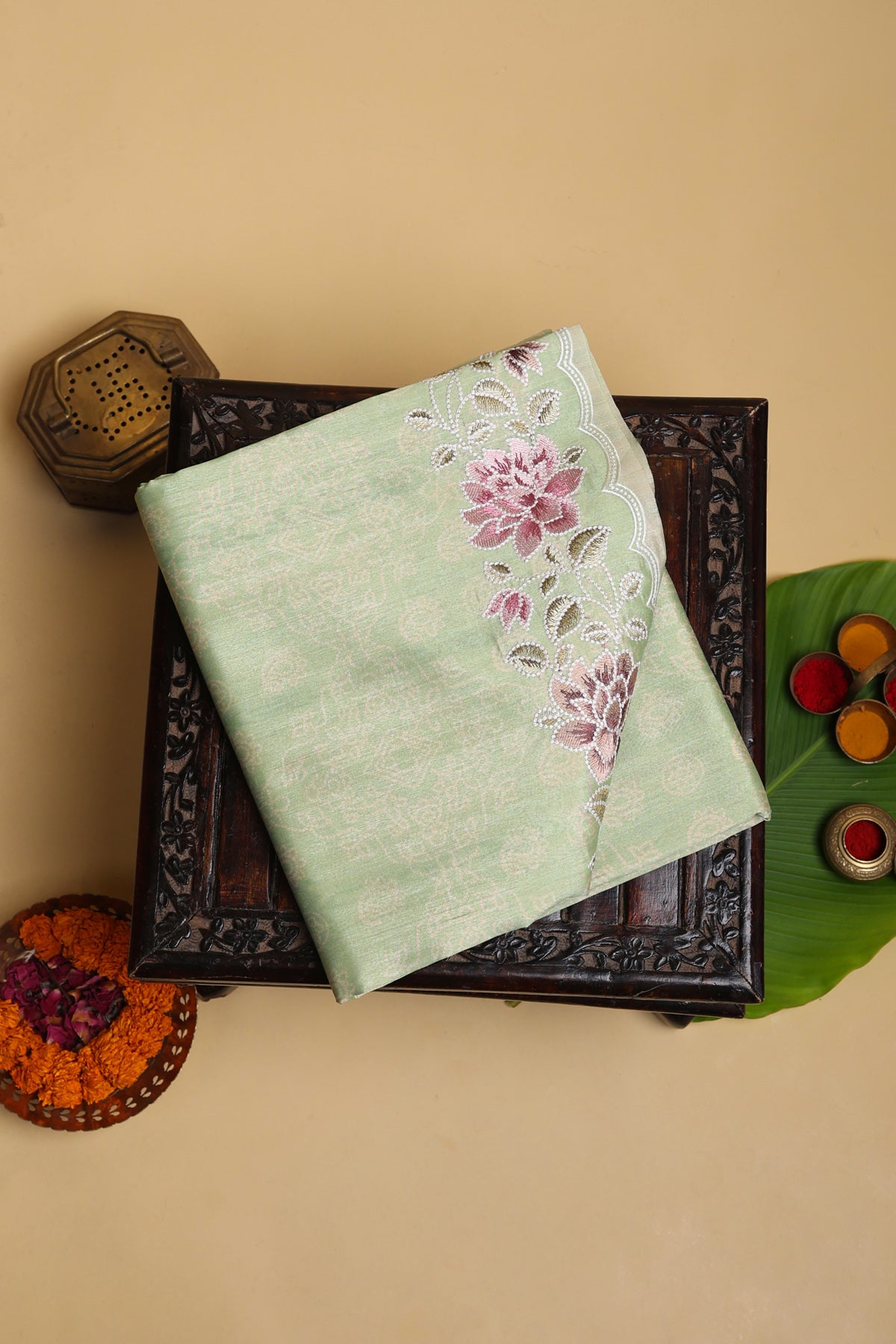 Designer Matka Silk Light Green Saree